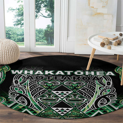 Aotearoa Whakatohea Round Carpet Maori Tribal Green Abalone Paua Shell Pattern