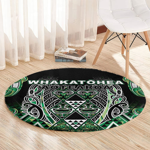 Aotearoa Whakatohea Round Carpet Maori Tribal Green Abalone Paua Shell Pattern