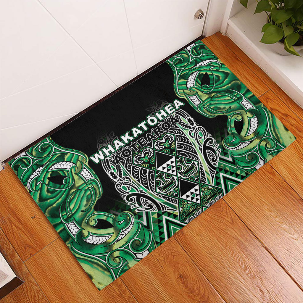 Aotearoa Whakatohea Rubber Doormat Maori Tribal Green Abalone Paua Shell Pattern