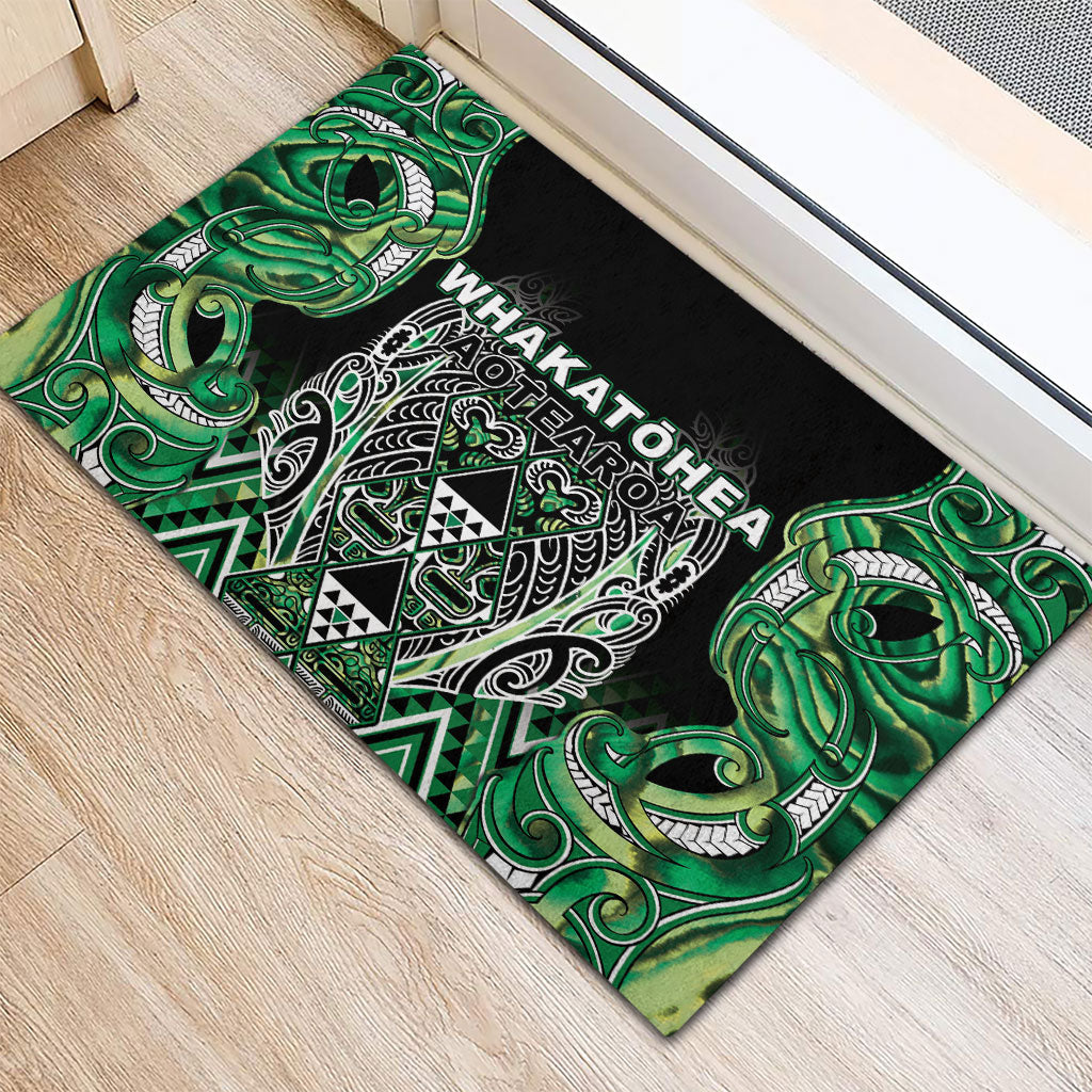 Aotearoa Whakatohea Rubber Doormat Maori Tribal Green Abalone Paua Shell Pattern