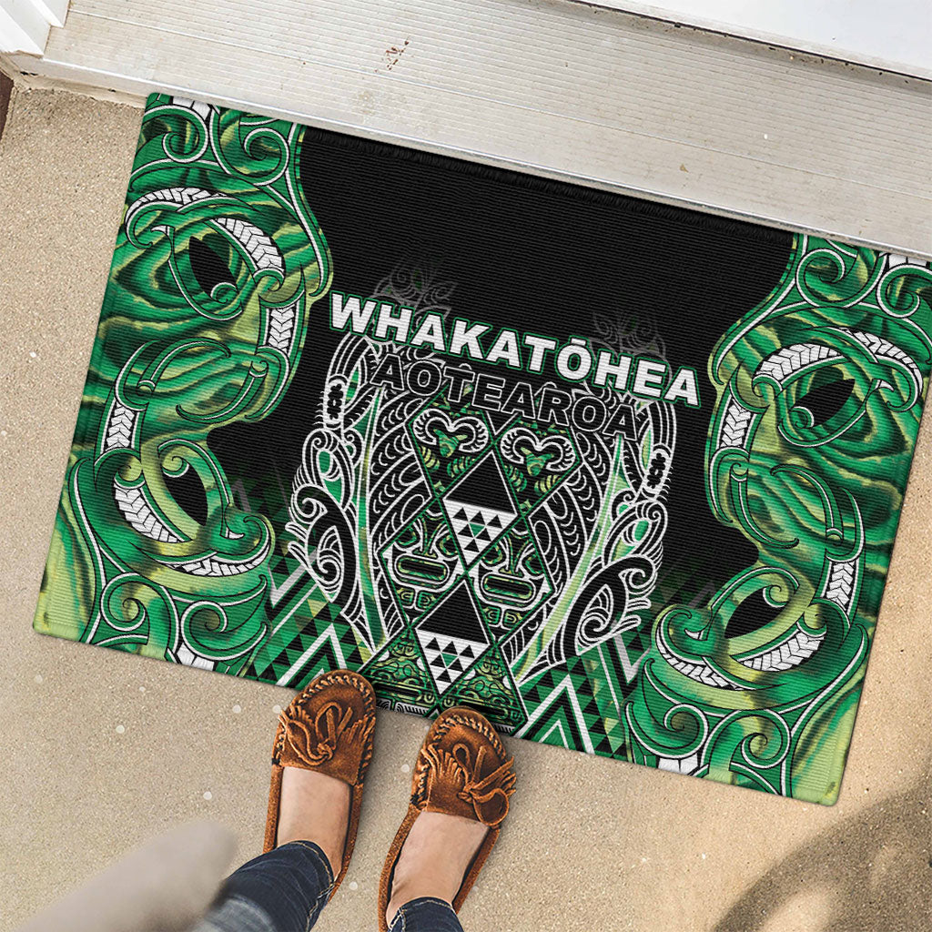 Aotearoa Whakatohea Rubber Doormat Maori Tribal Green Abalone Paua Shell Pattern