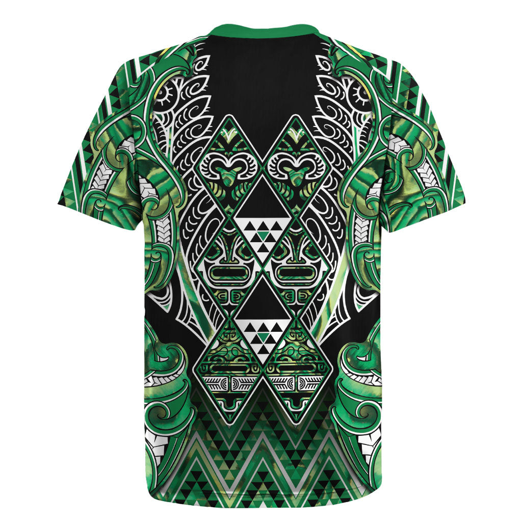 Aotearoa Whakatohea Rugby Jersey Maori Tribal Green Abalone Paua Shell Pattern