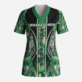 Aotearoa Whakatohea Scrub Top Maori Tribal Green Abalone Paua Shell Pattern