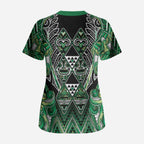 Aotearoa Whakatohea Scrub Top Maori Tribal Green Abalone Paua Shell Pattern
