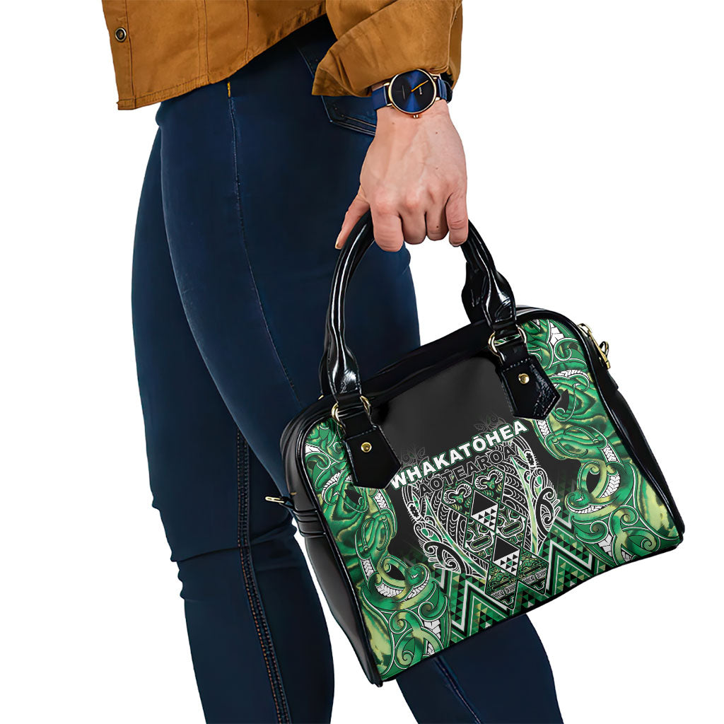Aotearoa Whakatohea Shoulder Handbag Maori Tribal Green Abalone Paua Shell Pattern