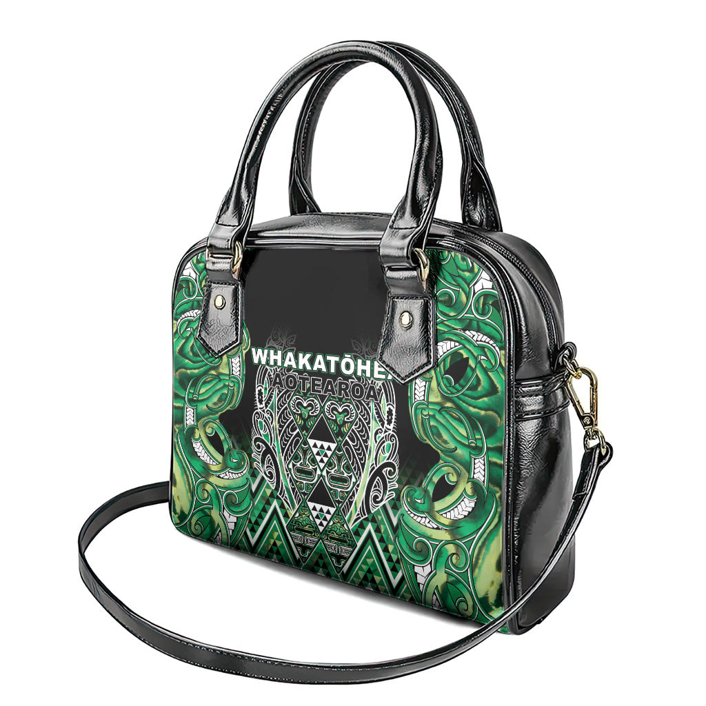 Aotearoa Whakatohea Shoulder Handbag Maori Tribal Green Abalone Paua Shell Pattern
