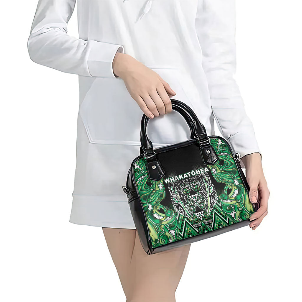 Aotearoa Whakatohea Shoulder Handbag Maori Tribal Green Abalone Paua Shell Pattern