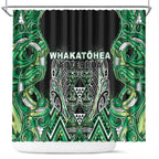 Aotearoa Whakatohea Shower Curtain Maori Tribal Green Abalone Paua Shell Pattern