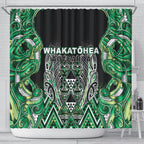 Aotearoa Whakatohea Shower Curtain Maori Tribal Green Abalone Paua Shell Pattern