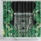 Aotearoa Whakatohea Shower Curtain Maori Tribal Green Abalone Paua Shell Pattern