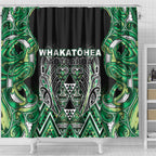 Aotearoa Whakatohea Shower Curtain Maori Tribal Green Abalone Paua Shell Pattern