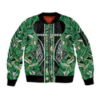 Aotearoa Whakatohea Sleeve Zip Bomber Jacket Maori Tribal Green Abalone Paua Shell Pattern