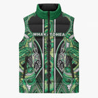 Aotearoa Whakatohea Sleeveless Puffer Jacket Maori Tribal Green Abalone Paua Shell Pattern