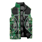Aotearoa Whakatohea Sleeveless Puffer Jacket Maori Tribal Green Abalone Paua Shell Pattern
