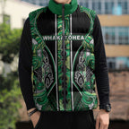 Aotearoa Whakatohea Sleeveless Puffer Jacket Maori Tribal Green Abalone Paua Shell Pattern