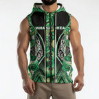 Aotearoa Whakatohea Sleeveless Zip Hoodie Maori Tribal Green Abalone Paua Shell Pattern