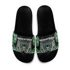 Aotearoa Whakatohea Slide Sandals Maori Tribal Green Abalone Paua Shell Pattern
