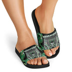 Aotearoa Whakatohea Slide Sandals Maori Tribal Green Abalone Paua Shell Pattern