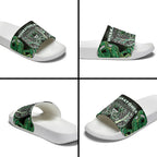 Aotearoa Whakatohea Slide Sandals Maori Tribal Green Abalone Paua Shell Pattern