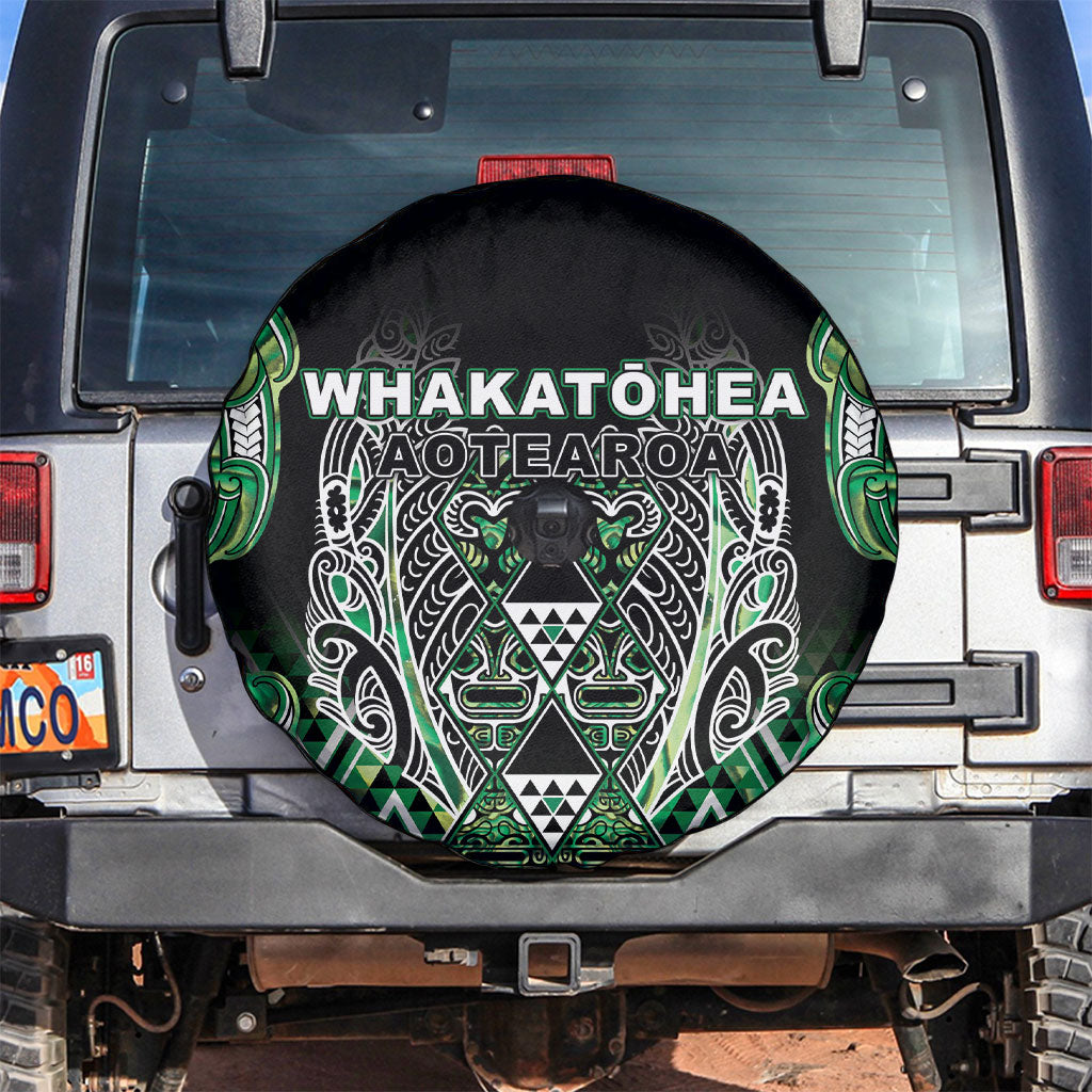 Aotearoa Whakatohea Spare Tire Cover Maori Tribal Green Abalone Paua Shell Pattern