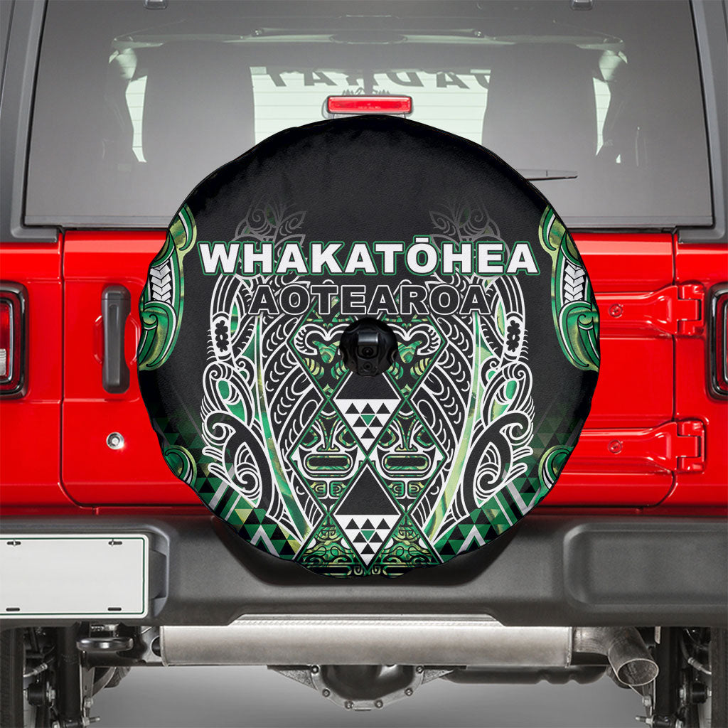 Aotearoa Whakatohea Spare Tire Cover Maori Tribal Green Abalone Paua Shell Pattern