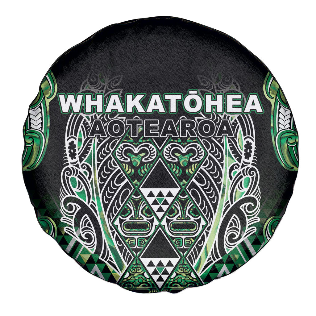 Aotearoa Whakatohea Spare Tire Cover Maori Tribal Green Abalone Paua Shell Pattern