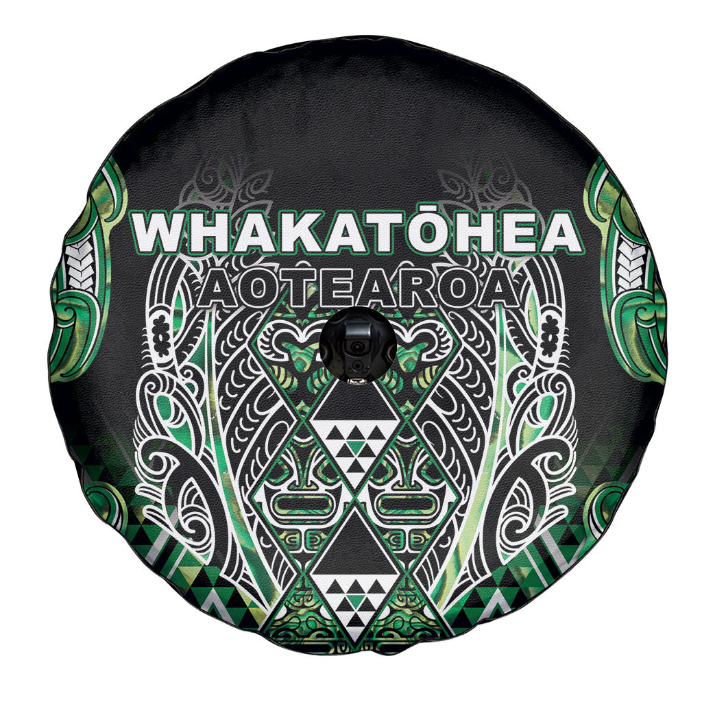Aotearoa Whakatohea Spare Tire Cover Maori Tribal Green Abalone Paua Shell Pattern