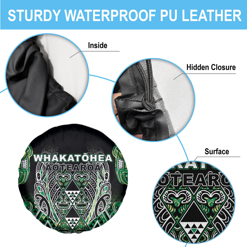 Aotearoa Whakatohea Spare Tire Cover Maori Tribal Green Abalone Paua Shell Pattern