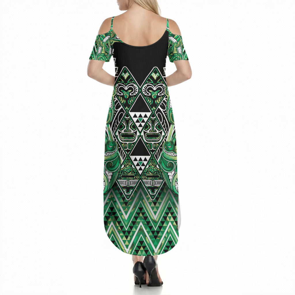 Aotearoa Whakatohea Summer Maxi Dress Maori Tribal Green Abalone Paua Shell Pattern