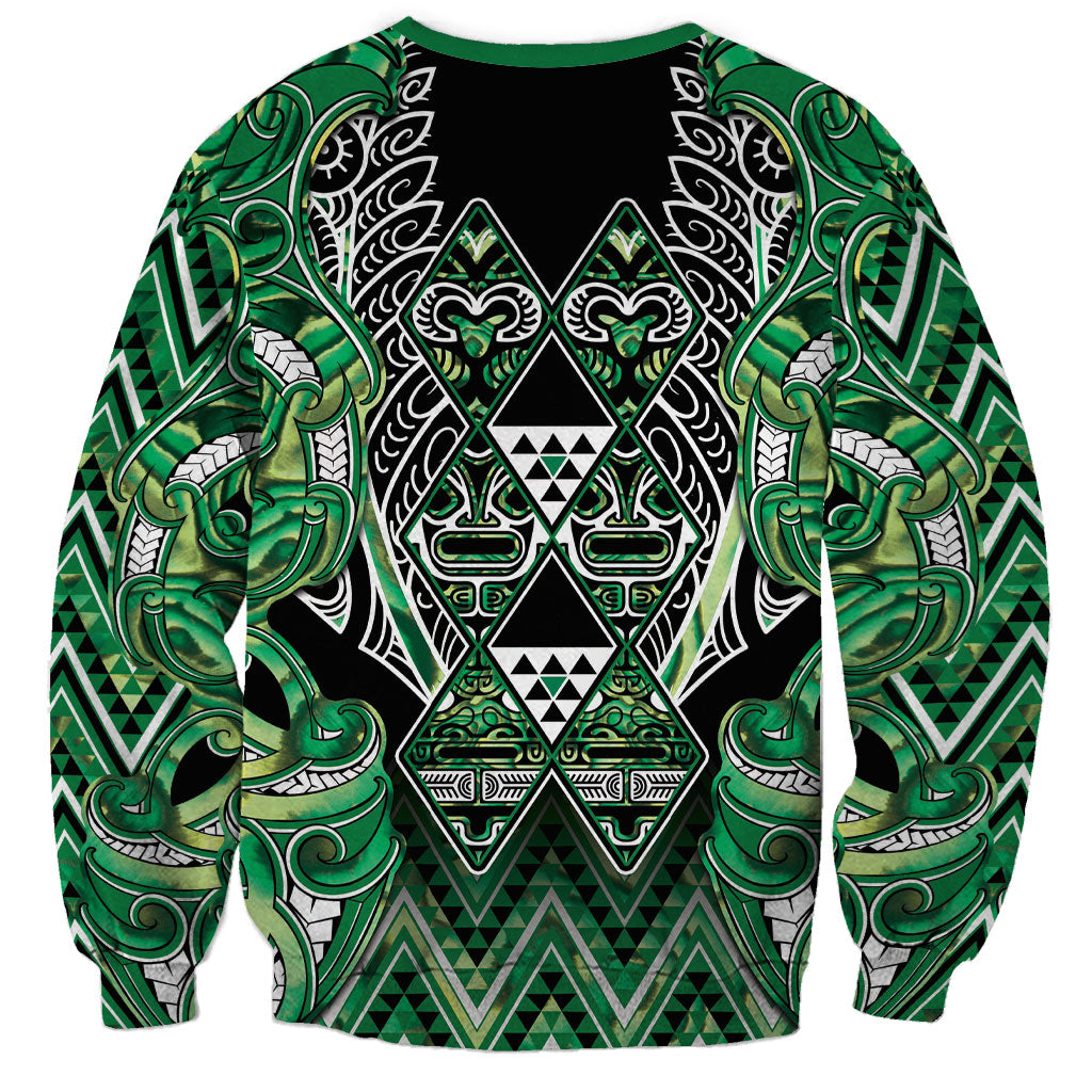 Aotearoa Whakatohea Sweatshirt Maori Tribal Green Abalone Paua Shell Pattern