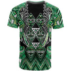 Aotearoa Whakatohea T Shirt Maori Tribal Green Abalone Paua Shell Pattern