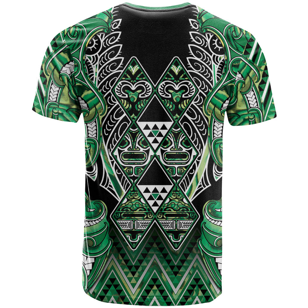 Aotearoa Whakatohea T Shirt Maori Tribal Green Abalone Paua Shell Pattern