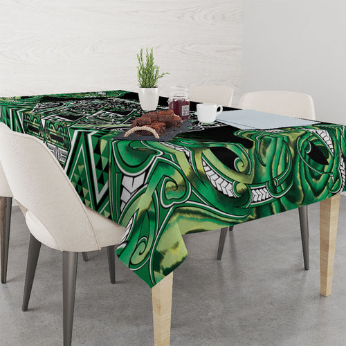 Aotearoa Whakatohea Tablecloth Maori Tribal Green Abalone Paua Shell Pattern