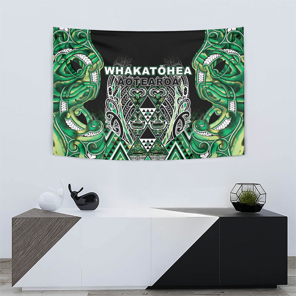 Aotearoa Whakatohea Tapestry Maori Tribal Green Abalone Paua Shell Pattern