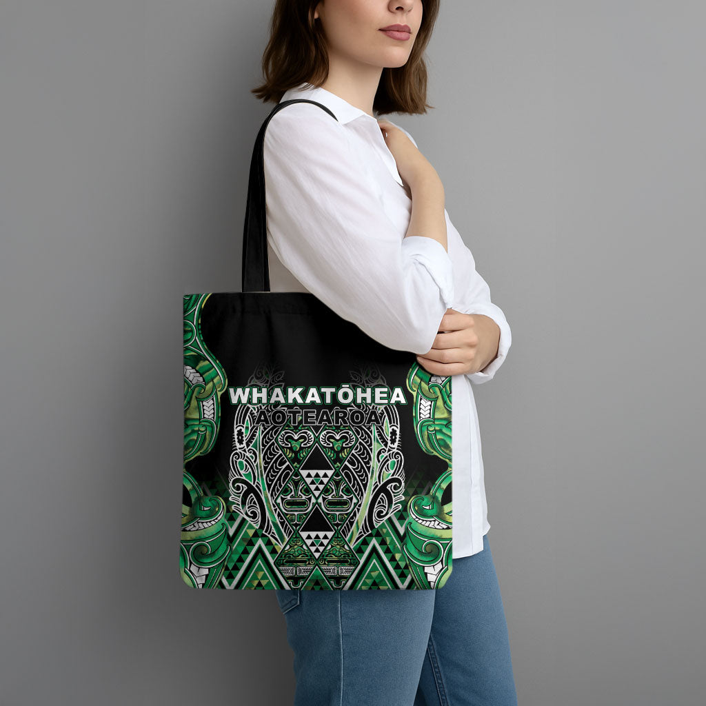 Aotearoa Whakatohea Tote Bag Maori Tribal Green Abalone Paua Shell Pattern