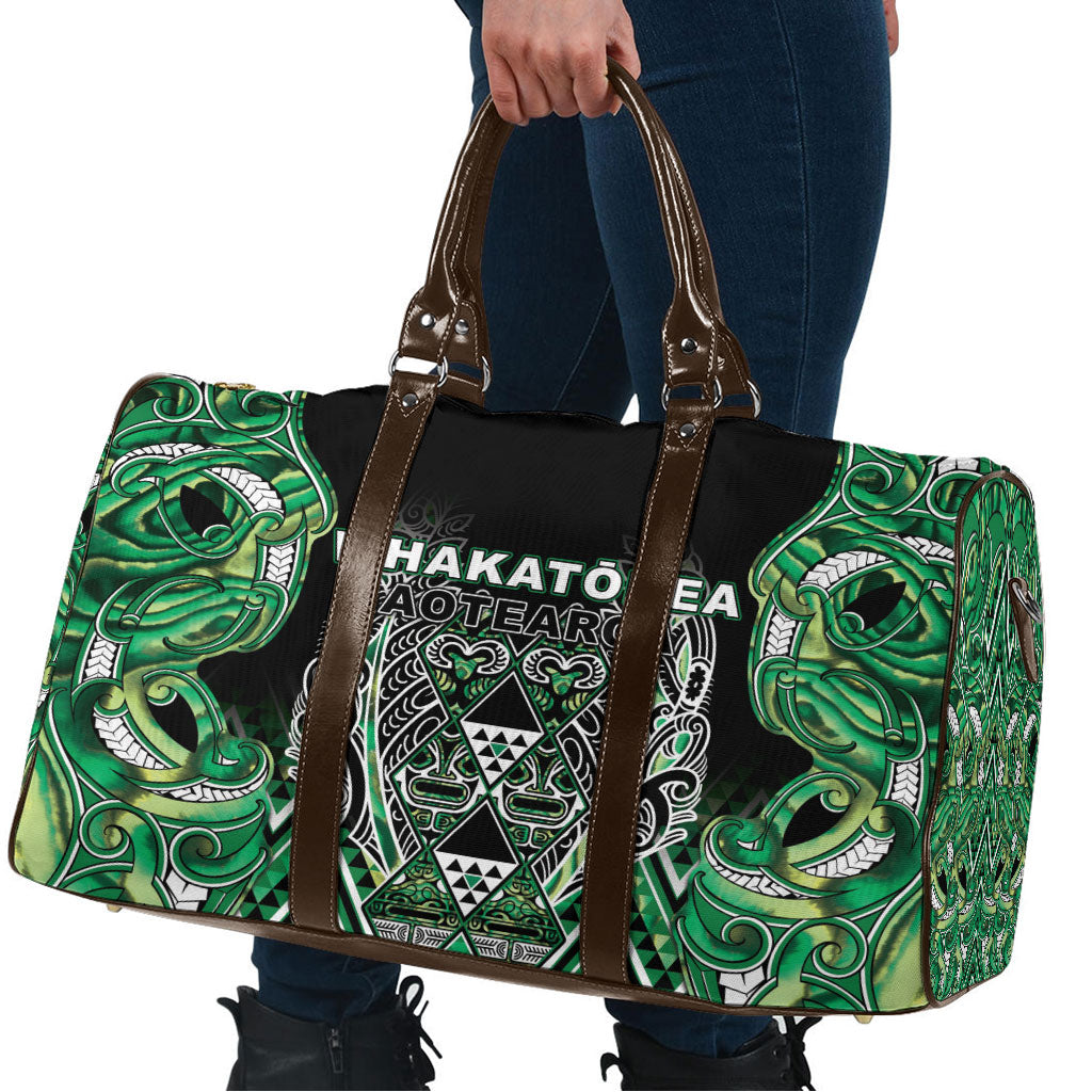 Aotearoa Whakatohea Travel Bag Maori Tribal Green Abalone Paua Shell Pattern