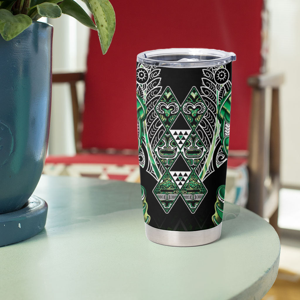 Aotearoa Whakatohea Tumbler Cup Maori Tribal Green Abalone Paua Shell Pattern