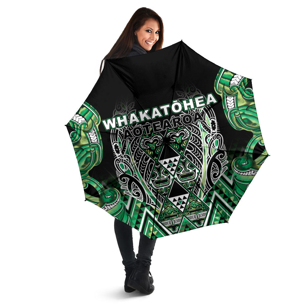Aotearoa Whakatohea Umbrella Maori Tribal Green Abalone Paua Shell Pattern