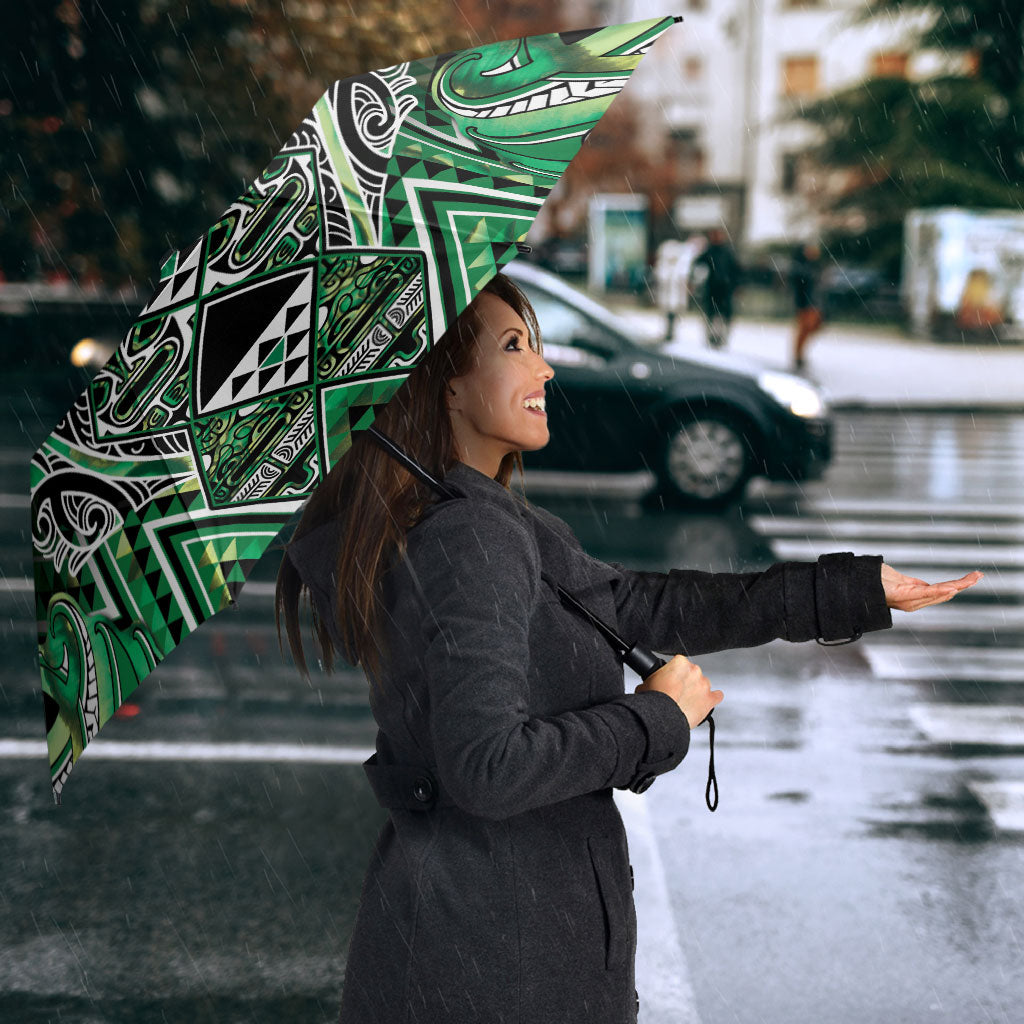 Aotearoa Whakatohea Umbrella Maori Tribal Green Abalone Paua Shell Pattern