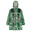 Aotearoa Whakatohea Wearable Blanket Hoodie Maori Tribal Green Abalone Paua Shell Pattern