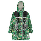 Aotearoa Whakatohea Wearable Blanket Hoodie Maori Tribal Green Abalone Paua Shell Pattern