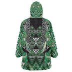 Aotearoa Whakatohea Wearable Blanket Hoodie Maori Tribal Green Abalone Paua Shell Pattern