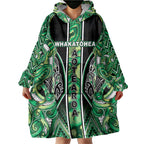 Aotearoa Whakatohea Wearable Blanket Hoodie Maori Tribal Green Abalone Paua Shell Pattern