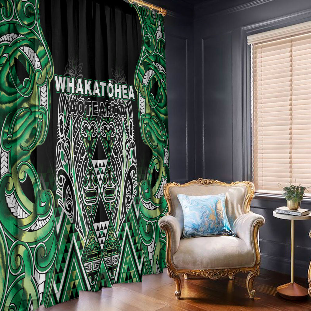 Aotearoa Whakatohea Window Curtain Maori Tribal Green Abalone Paua Shell Pattern