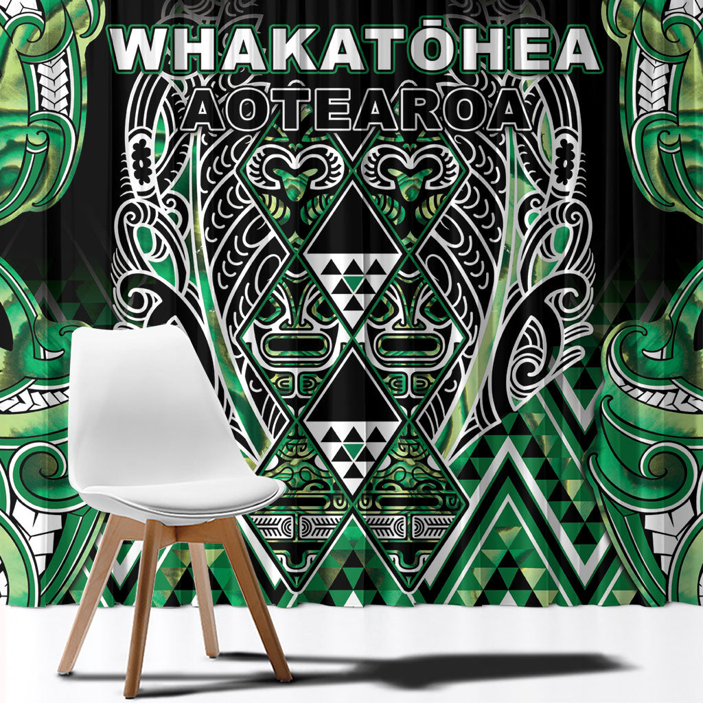 Aotearoa Whakatohea Window Curtain Maori Tribal Green Abalone Paua Shell Pattern