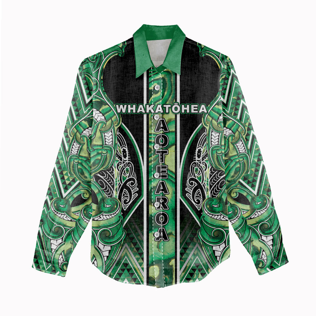 Aotearoa Whakatohea Women Casual Shirt Maori Tribal Green Abalone Paua Shell Pattern