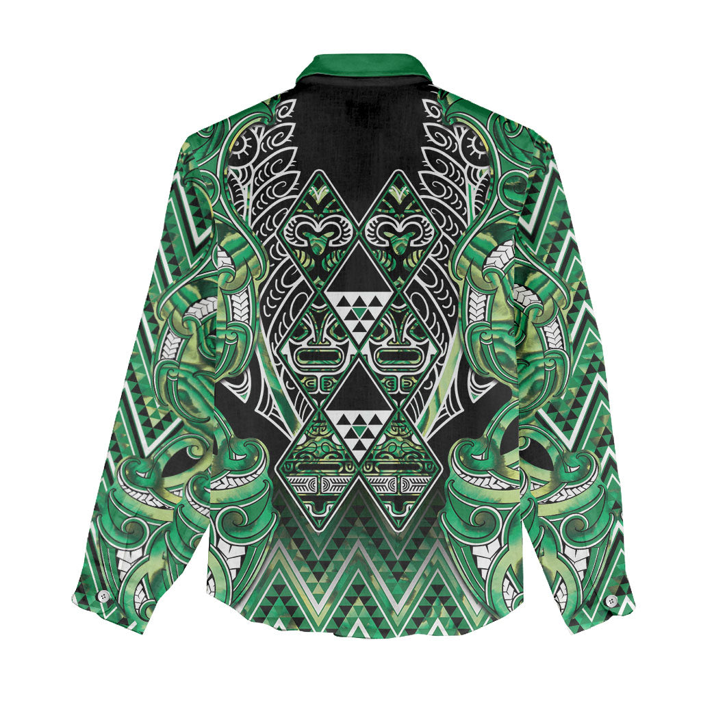 Aotearoa Whakatohea Women Casual Shirt Maori Tribal Green Abalone Paua Shell Pattern