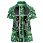 Aotearoa Whakatohea Women Polo Shirt Maori Tribal Green Abalone Paua Shell Pattern