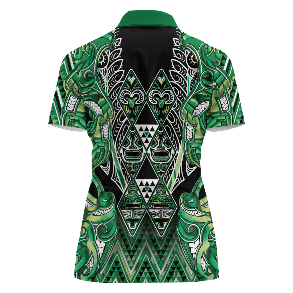 Aotearoa Whakatohea Women Polo Shirt Maori Tribal Green Abalone Paua Shell Pattern