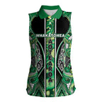 Aotearoa Whakatohea Women Sleeveless Polo Shirt Maori Tribal Green Abalone Paua Shell Pattern